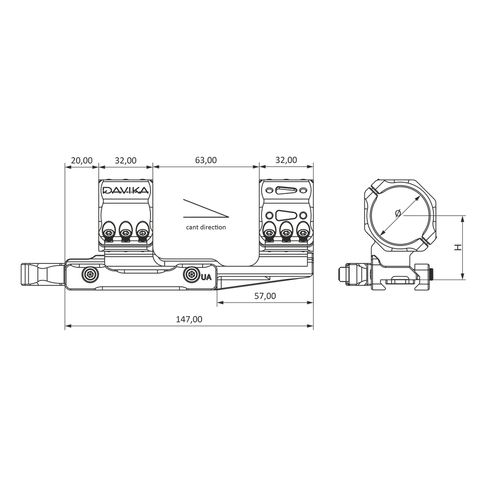 Montura de visor de 30mm en voladizo | base Picatinny QD Ergo