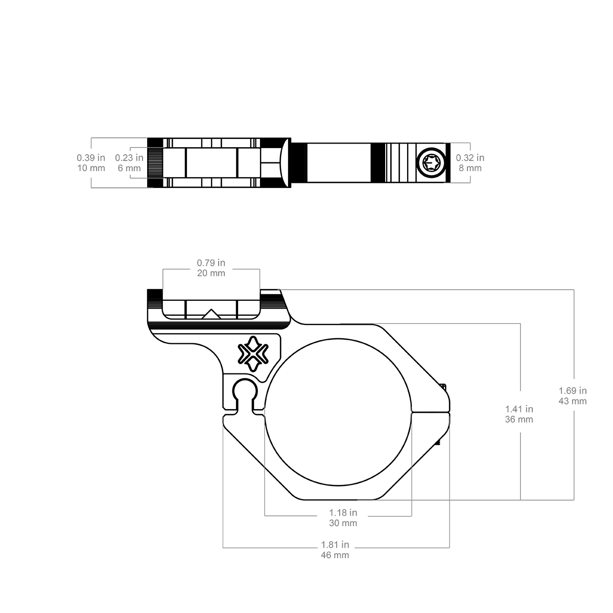 Nivel de burbuja con desplazamiento de 30 mm para mira de rifle