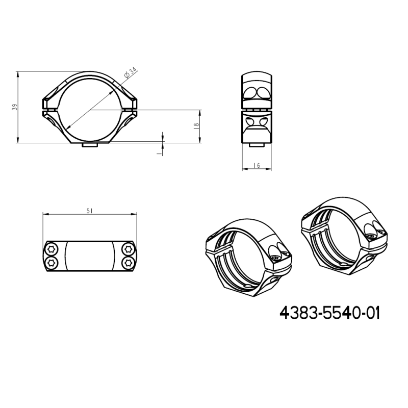 34mm anillas para visor | base de dos piezas Picatinny QD 