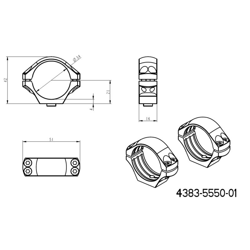 34mm anillas para visor | base de dos piezas Picatinny QD 