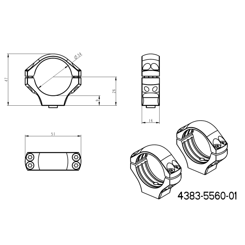 34mm anillas para visor | base de dos piezas Picatinny QD 