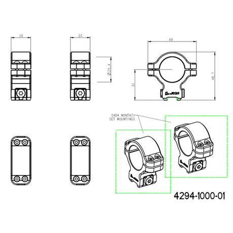 CZ 457 anillas de visor para dovetail | 1 inch [25.4mm]