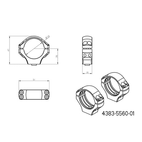 Base Ergo QD Picatinny de 34 mm anillas para visor | de largo 