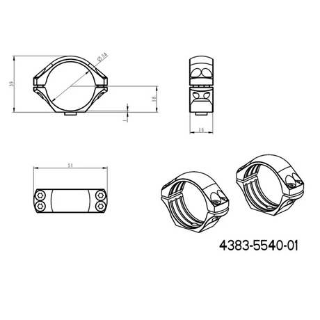 Base táctica QD Picatinny de 34 mm anillas para visor | de longitud 
