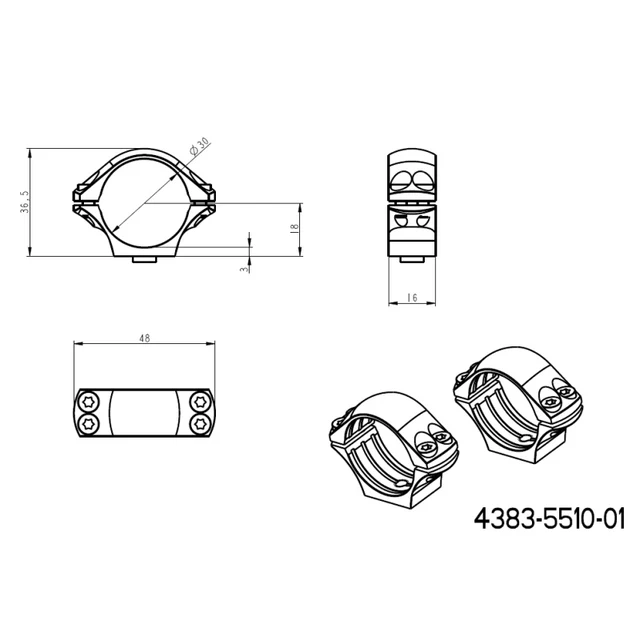Base táctica Picatinny QD de 30 mm anillas para visor | de largo 