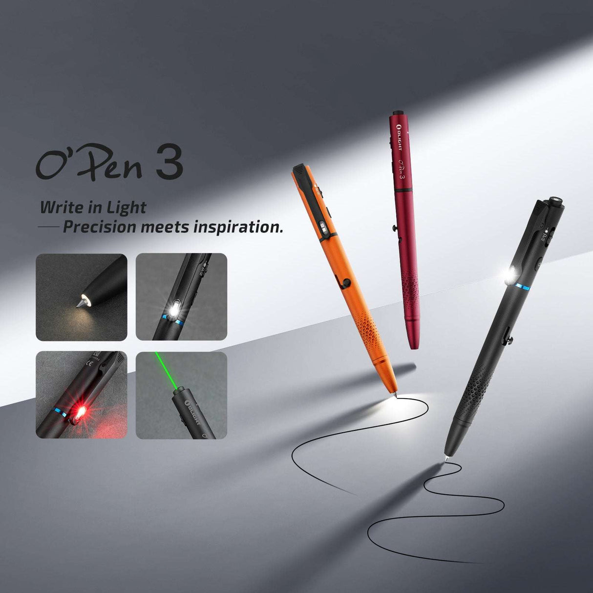 Olight O’Pen 3 | bolígrafo linterna multifuncional | 120 lm + láser verde - Negro